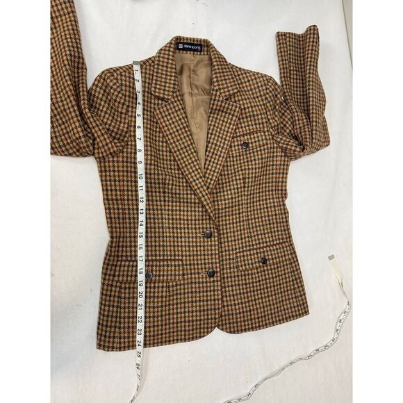 Vintage Academia Houndstooth 100% Wool Skirt Suit Tailored Blazer Pleats 9 - Picture 7 of 16